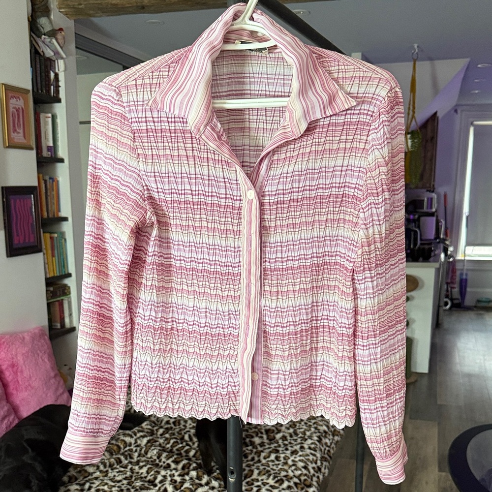 Pink and White Striped Button-Up Shirt